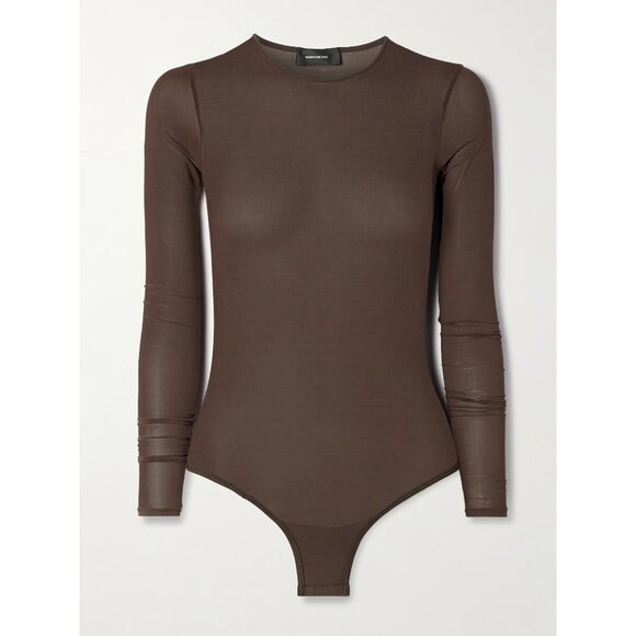 WARDROBE.NYC Sheer Bodysuit in Dark Brown Medium New Womens Long Sleeve Top - Picture 11 of 15